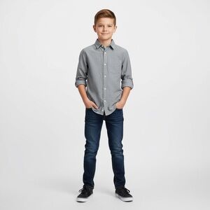 🆕 Children’s Place Boys Casual Light Gray Button Down Shirt size 10-12